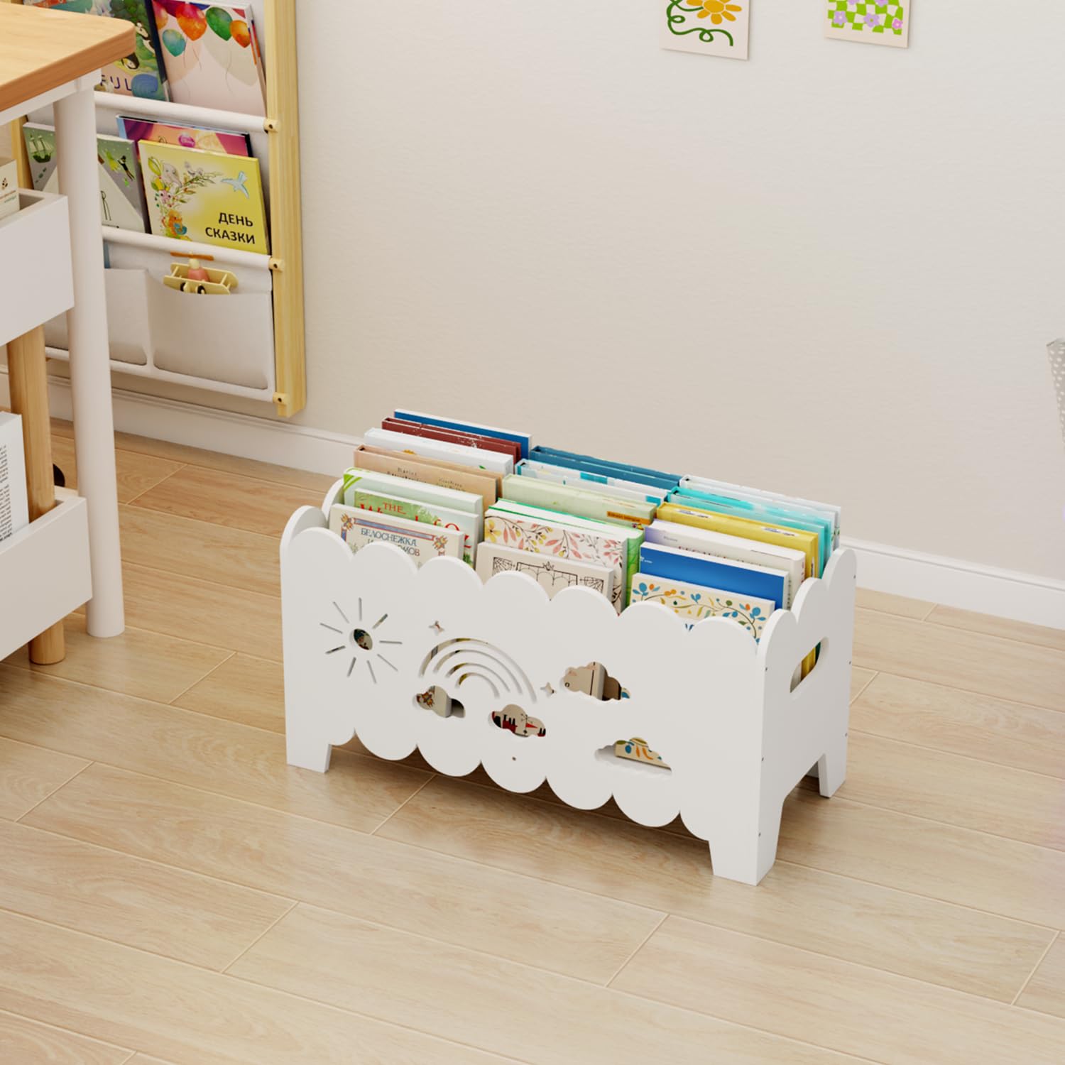 Estanteria Libros Infantil Madera, Libreria Montessori Biblioteca Baul Juguetes Infantil, Mueble Organizador Expositor Libros Infantil, para Dormitorio, Habitación Niños, Sala Juego Blanco