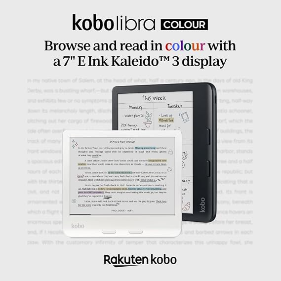 Kobo Libra Colour | eReader | 7 Glare-Free Colour E Ink KaleidoTM 3 Display | Dark Mode Option | Audiobooks | Waterproof | Black