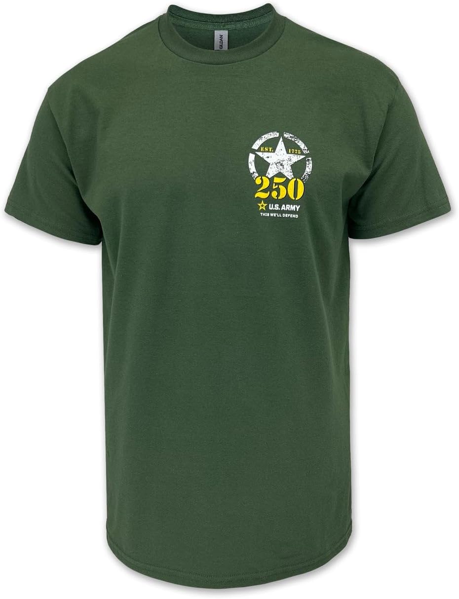 Armed Forces Gear Army 250th Anniversary T-Shirt Unisex 100% Cotton OD Green