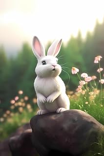 GUAIEUW DIY Rabbit Diamond Painting for Adults & Kids,Cute White Bunny On A Rock Paint by Numbers for Beginners, Full Round Diamond Art Kits for Room Decor & Living Room Decor (8x12 inch)