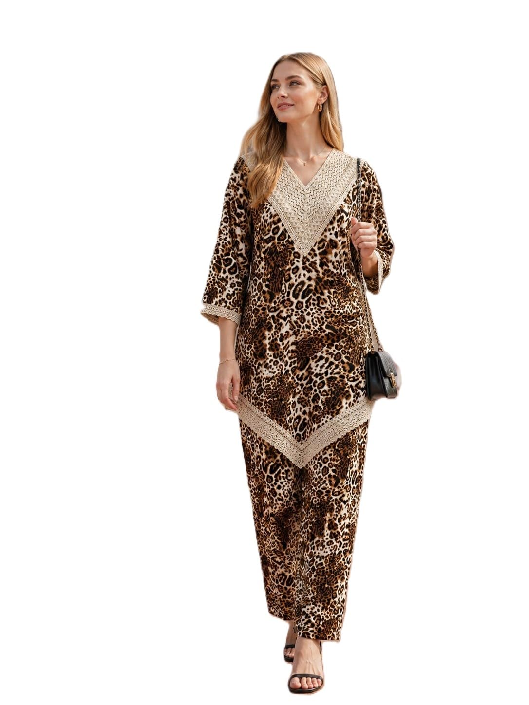 ukal Pack of 1 Women Rayon Printed Relaxed Night Suit Co-ord Set of Shirt and Pajama Set Everyday Nightdress (Tiger_Print, Free (XL-XXL))-picture-21