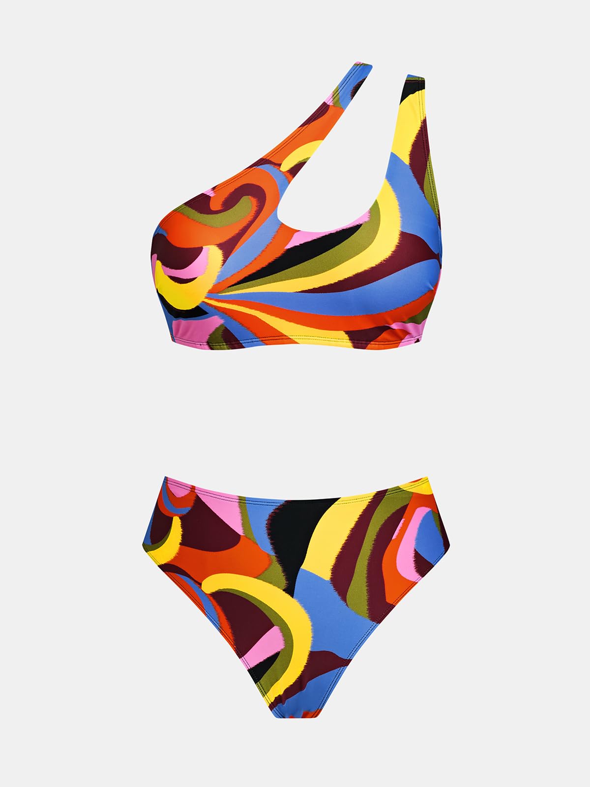 CUPSHE Bikini da donna Costume da bagno a due pezzi monospalla a vita alta asimmetrico ritaglio posteriore cinghie regolabili