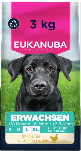 Eukanuba Hundefutter Trocken mit frischem Huhn für große Rassen, Premium Trockenfutter für ausgewachsene Hunde, 3 kg
