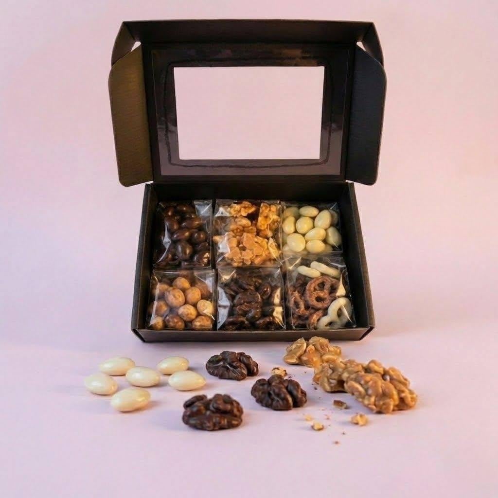 NULTHY - Caja Gourmet La Golosa | Selección Premium de Frutos Secos, Almendras, Nueces y Pretzels Cubiertos de Chocolate - Caja Regalo