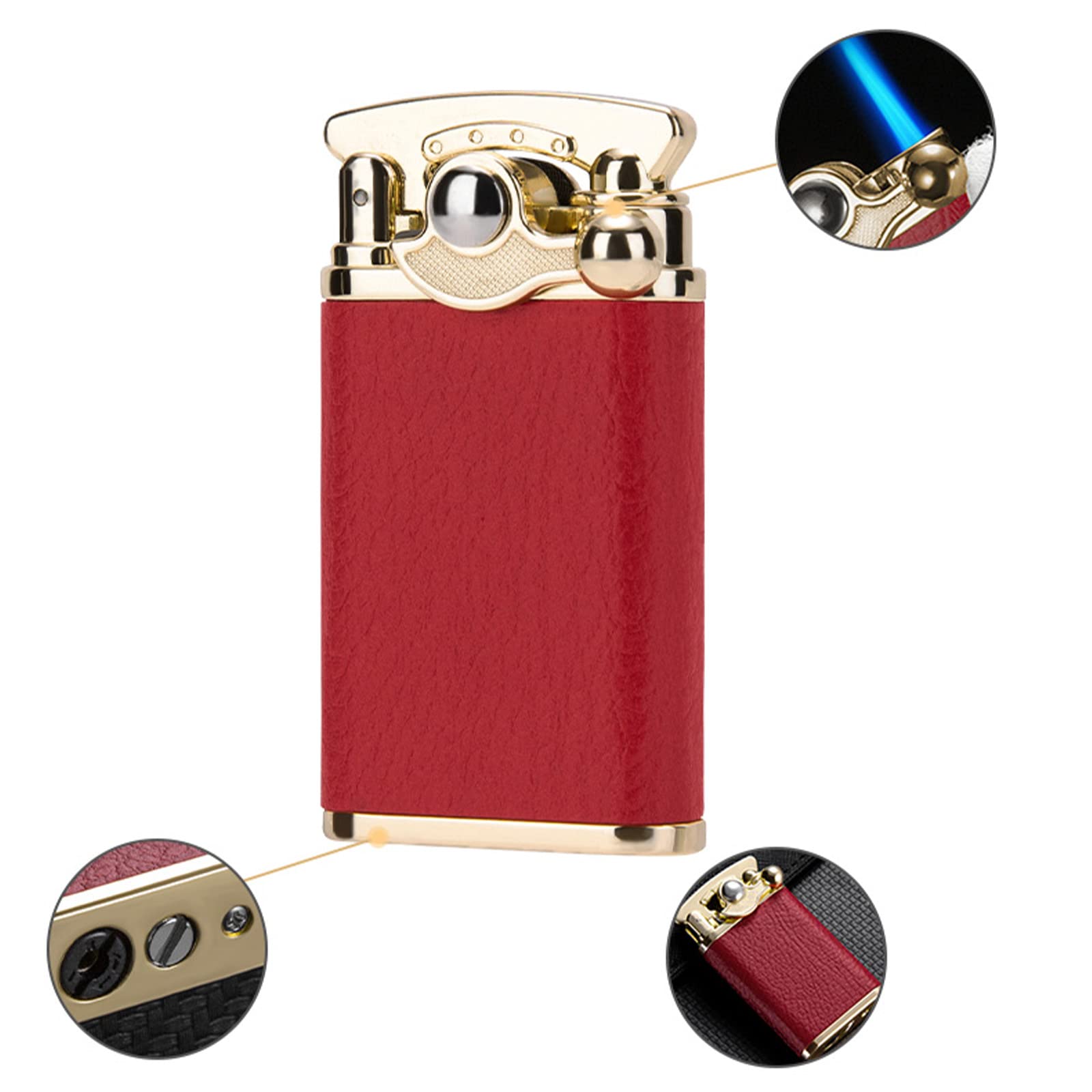 Briquet Torche Bleu Flamme Allume Cigare Coupe Vent Butane Rechargeable Réglable Forte Flamme Briquet Corps en Cuir Allumeur (sans Gaz)