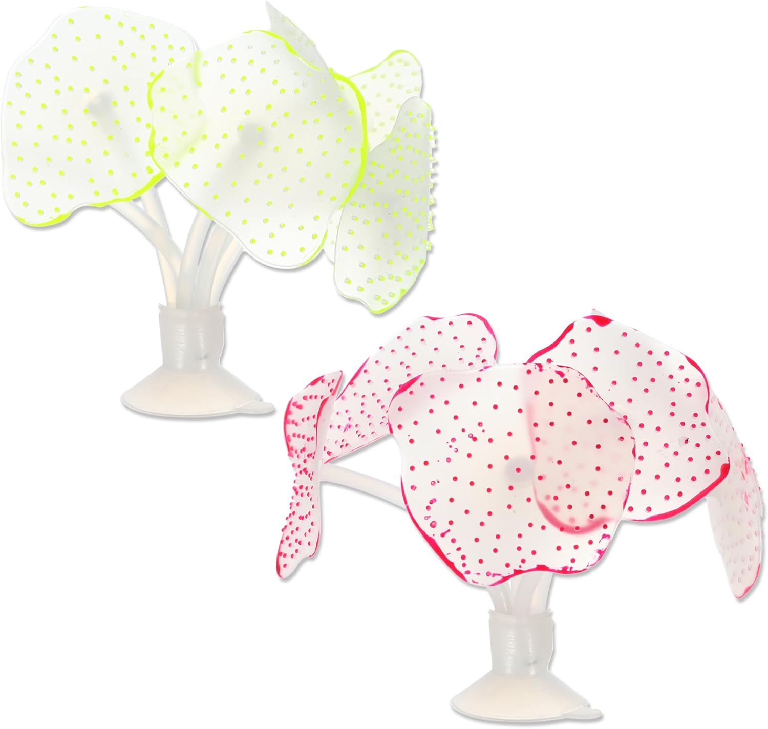 Artificial Coral Ornament, Soft Silicone Glowing Fish Tank Coral with Sucker, Fluorescence Coral Decor for Aquarium Decor Pink Yellow 2pcs