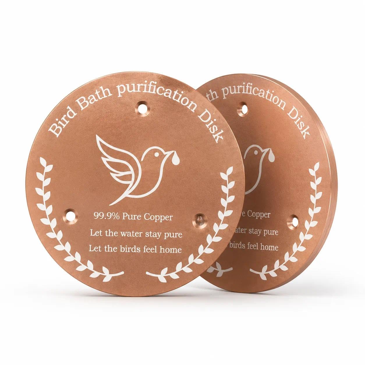 2PCS Bird Bath Copper Disk, 99.99% Pure Copper Purification Plate with Self-Cleaning Design,0.6mm Thick,100mm Diameter,Keeps Water Fresh Year-Round for Outdoor Bird Baths,Bowls (2, copper-colored)