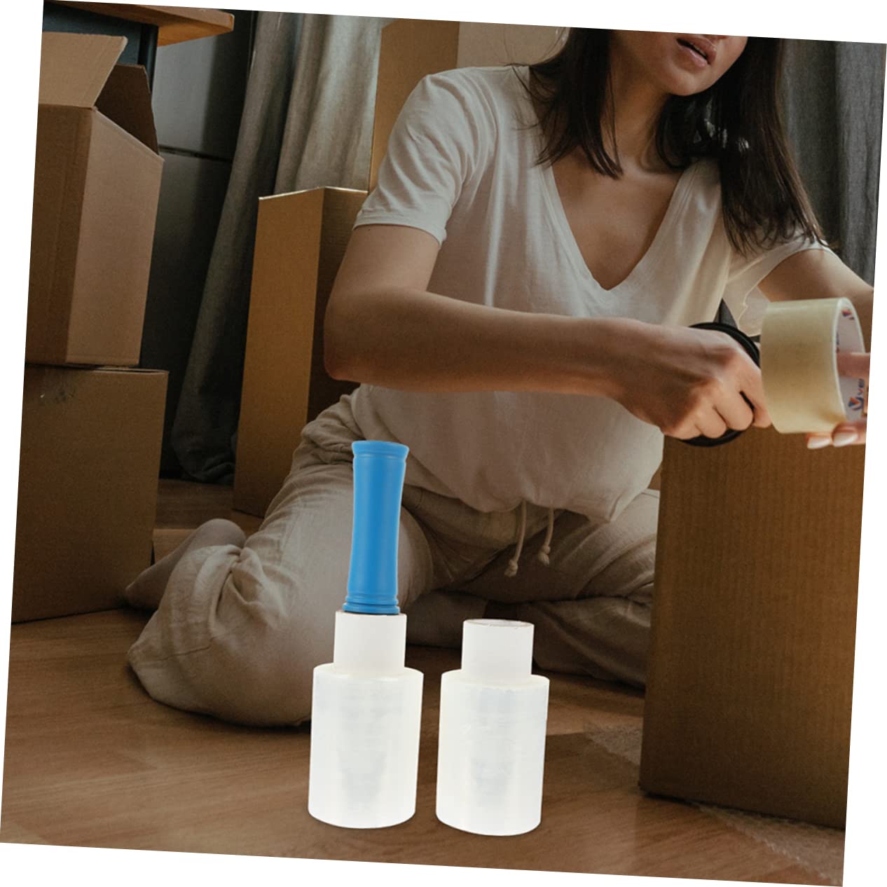 LALAFINA Membrana De Manija Retráctil Rollo De Film Estirable Industrial Film Autoadhesivo Para Mudanzas Color De Manija Aleatorio Para Embalar Cajas y Paquetes De Transporte