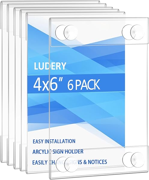 Ludery Acrylic Window Sign Holder 8.5 X 11 with 4 Suction Cups,Clear Acrylic Frames Glass Window Wall Mount,Advertising