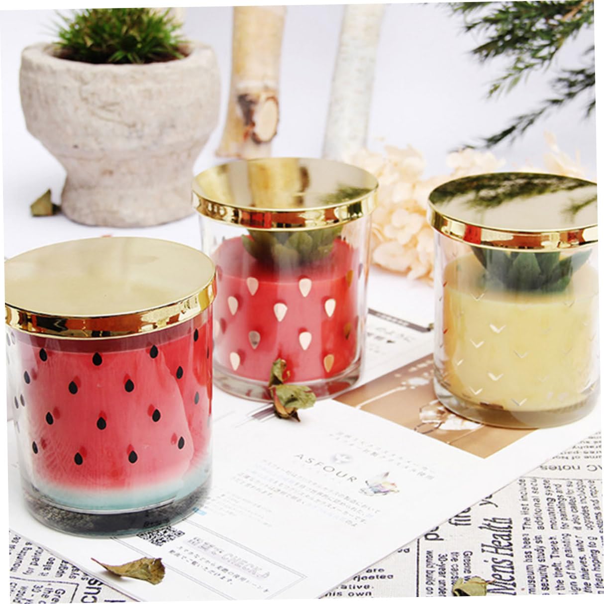 Healifty Velas sin Humo Forma de Sandía Hechas a Mano Cera Vegetal y Aceites Esenciales Naturales para Aromaterapia en Hogar y Ducha