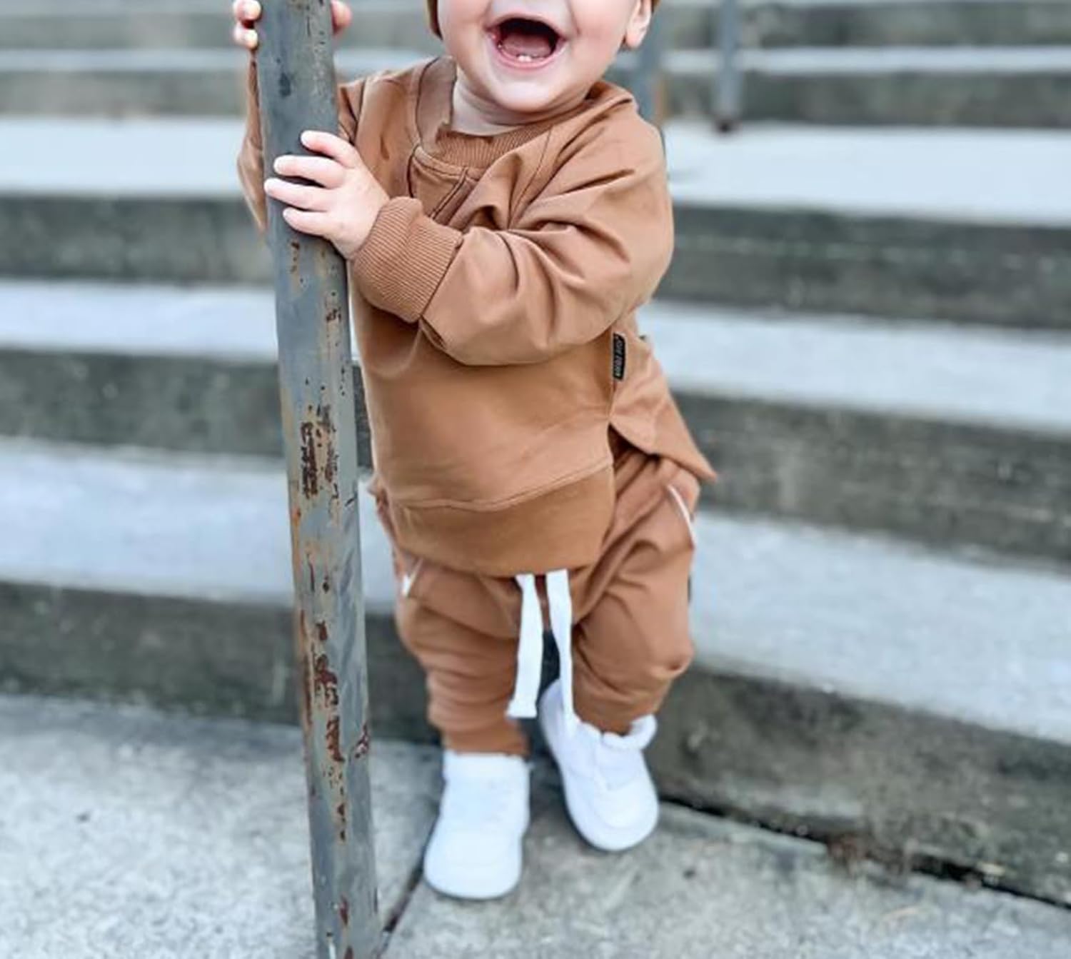Toddler Baby Boy Girl Fall Winter Outfit Basic Solid Color Crewneck Long Sleeve Sweatshirt Top Jogger Pants Set - Image 2