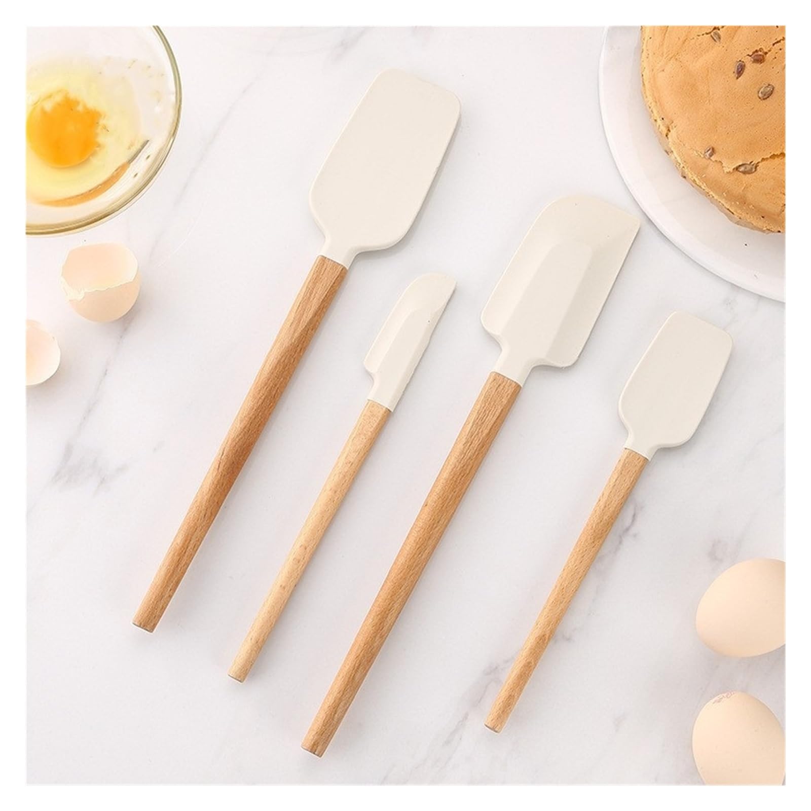 Compatible con 2 unids/set de espátula for crema blanca, batidoras repostería antiadherentes, mango madera, raspador for hornear mantequilla, mezclador pasteles cocina(Grey Round 2Pcs)