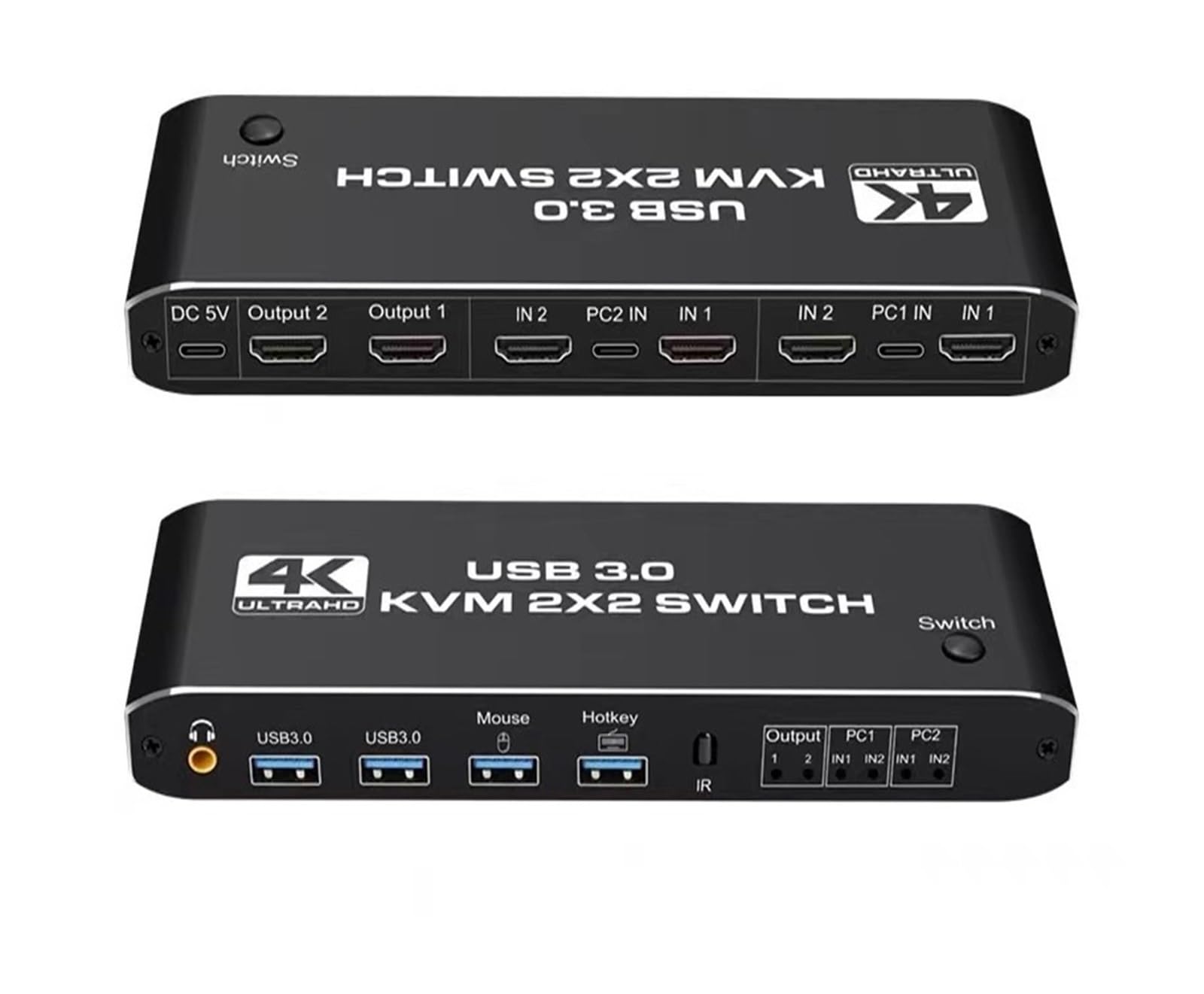 Conmutador KVM de Dos monitores 2x2 USB3.0 Pantallas Mixtas 4K 60Hz para PC