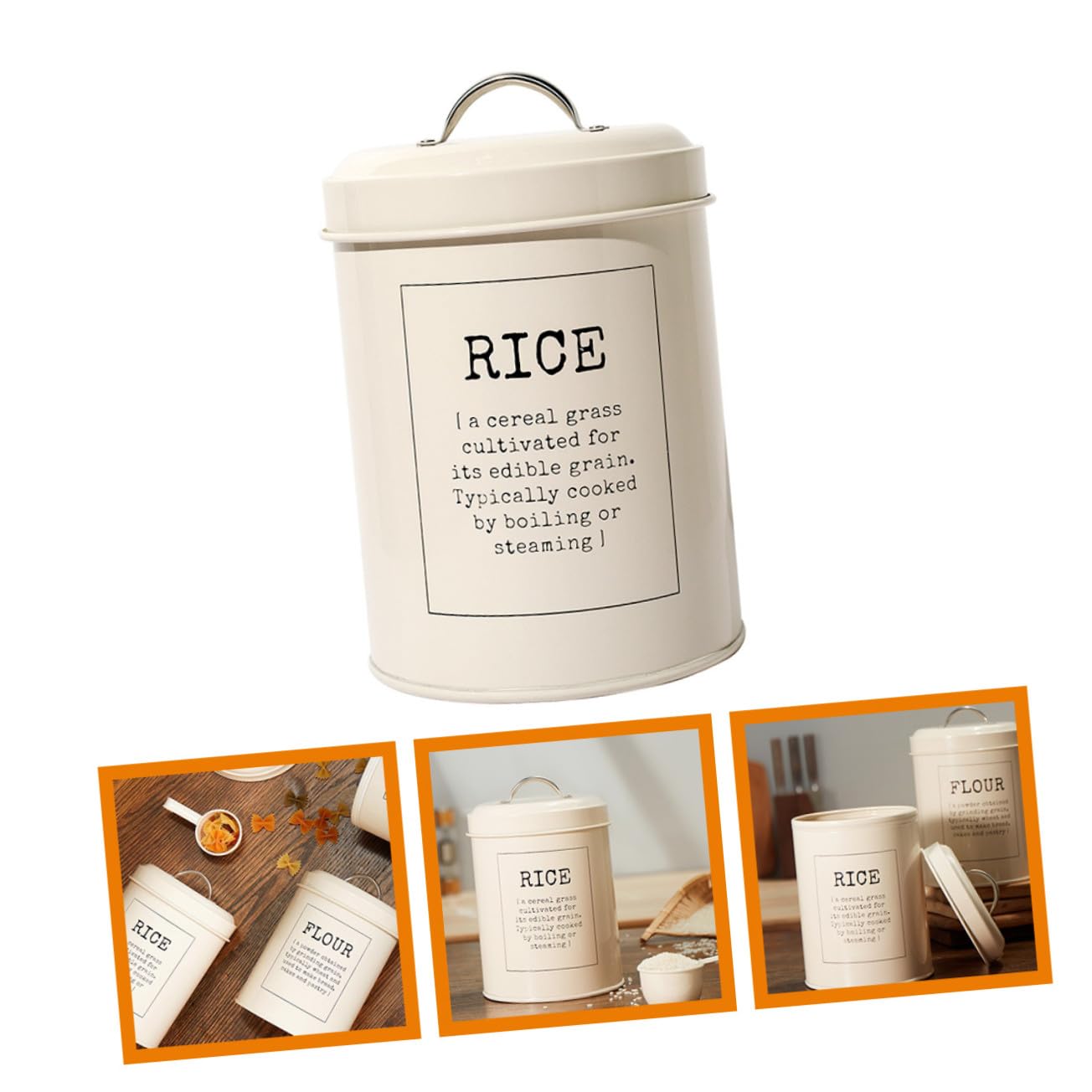 Artibetter Conteneur Hermétique Stockage Riz Grosse Capacité en Métal Beige Couvercle et Cuillère à Grains Style Européen pour Usage Domestique