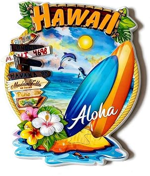 Hawaii Aloha 3D Resin Fridge Magnet, Colorful Surfboard Beach Scene, Tropical Souvenir, Cute & Funny Refrigerator Magnet for Home Decor 2.76 x 2.56 Inch