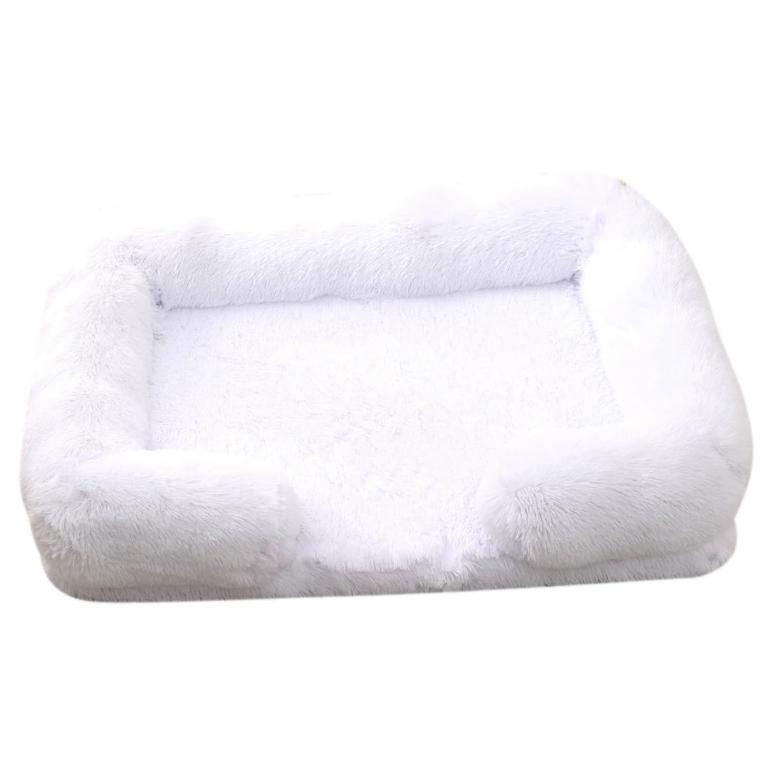 Mateju Plush Pet Bed Rectangle, Fluffy Pet Cushion Thick Warm Soft Plush Dog Cat Bed for Indoor Calming Puppy Kitten Petbed with Non Slip Bottom, Removable Washable (White,M 57x45cm)