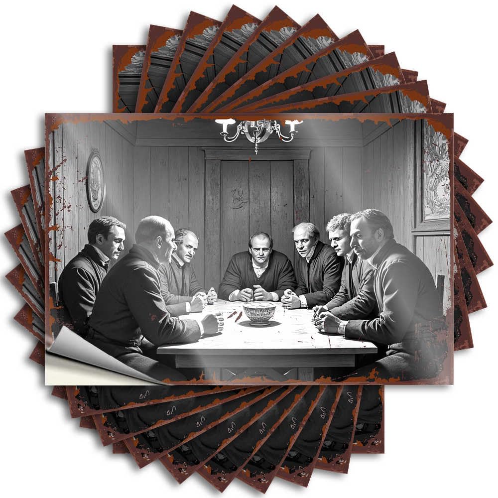 Fzfn Men's Colour Tattoos - Cool Wall Seven Gather Around A Table, Engrossed In Deep Discussion For Christmas Lake(6X9cm)