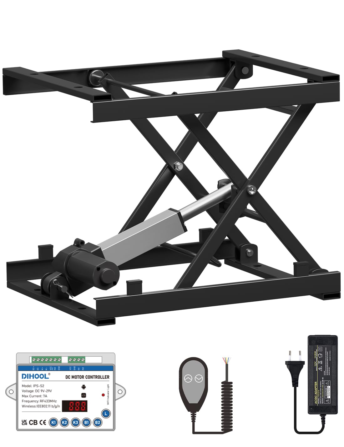 DIHOOL電動リフトテーブル,昇降式テーブル,DIY昇降机,昇降台,耐荷重60kg,最低位約10cm,最高位約37cm