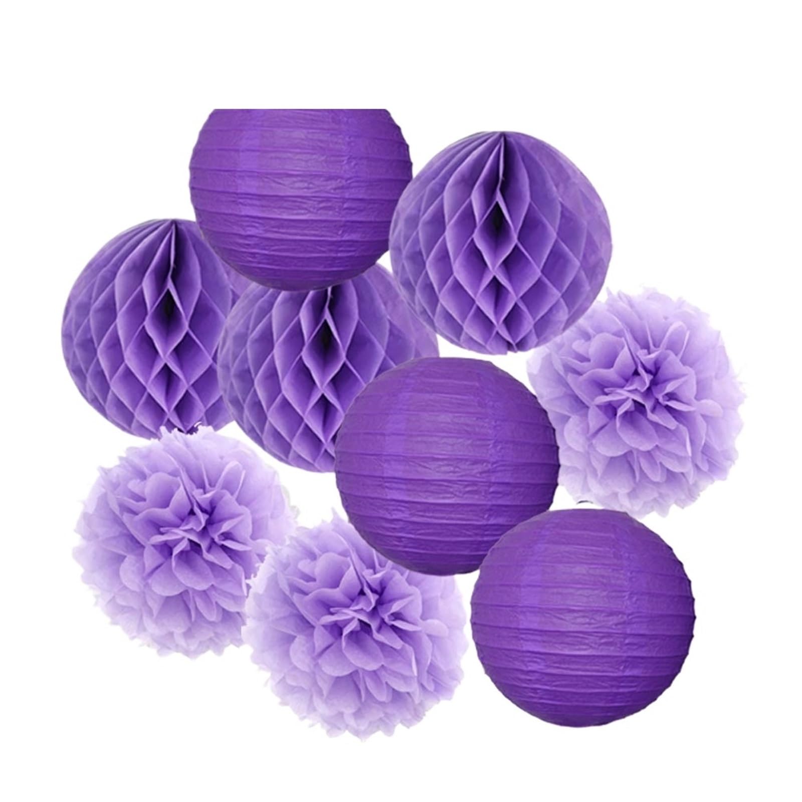 Paper Lanterns Wedding Party Favor Hanging Round Paper Lantern 6" 8" 10" 12" Baptism Birthday Holiday Decor(Purple Set,8inch(20cm))