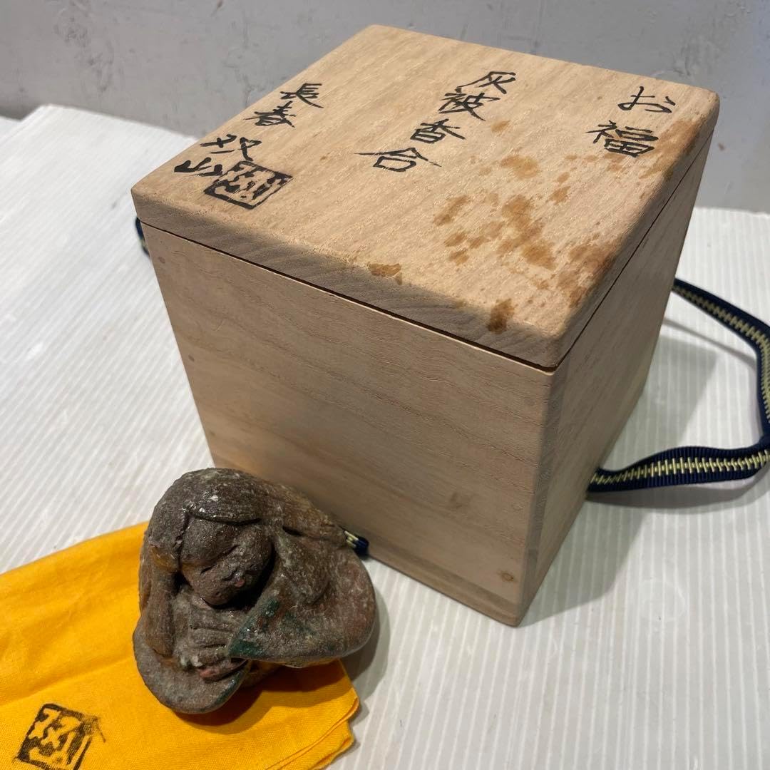 お福　灰被香合　長春双山　香合　骨董品　共箱入り　年代物　工芸品　コレクション お福 灰被香合 長春双山 香合 骨董 共箱入り 年代物 工芸