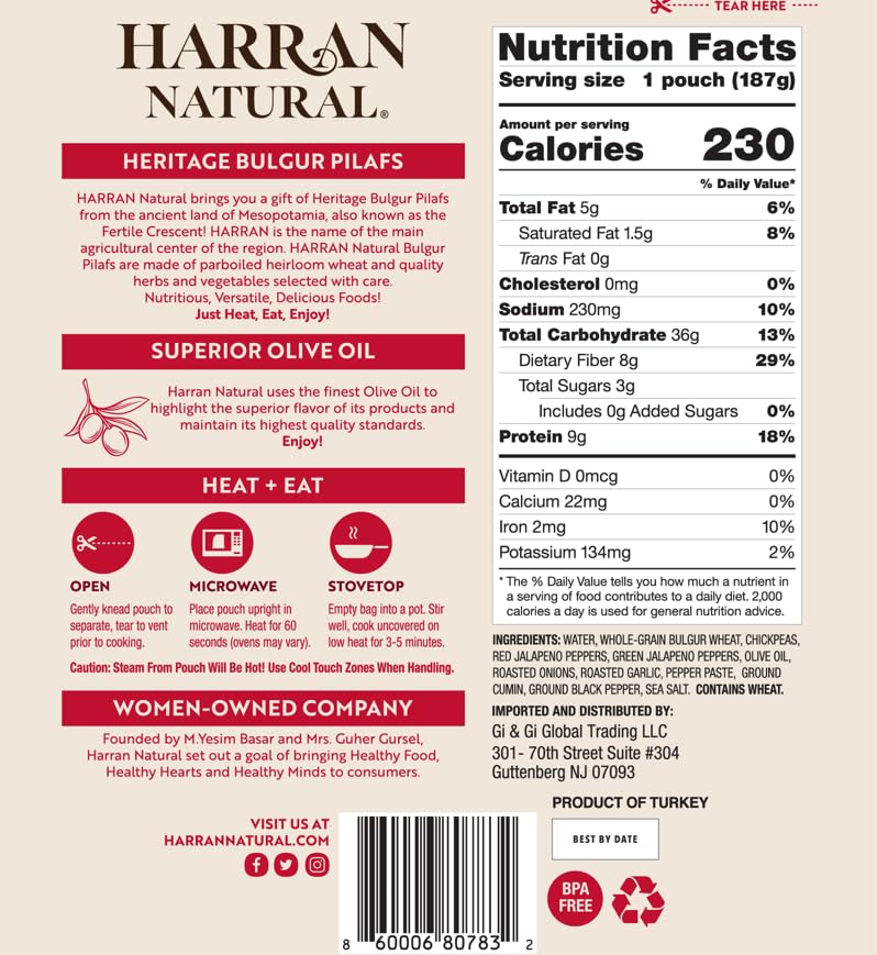 Miniatura 2 de Harran Natural Mezcla de pilaf Bulgur agrietado de grano entero - Garbanzos Einkorn con pimienta de jalapeño - Vegano, sin OMG, listo en 60 segundos