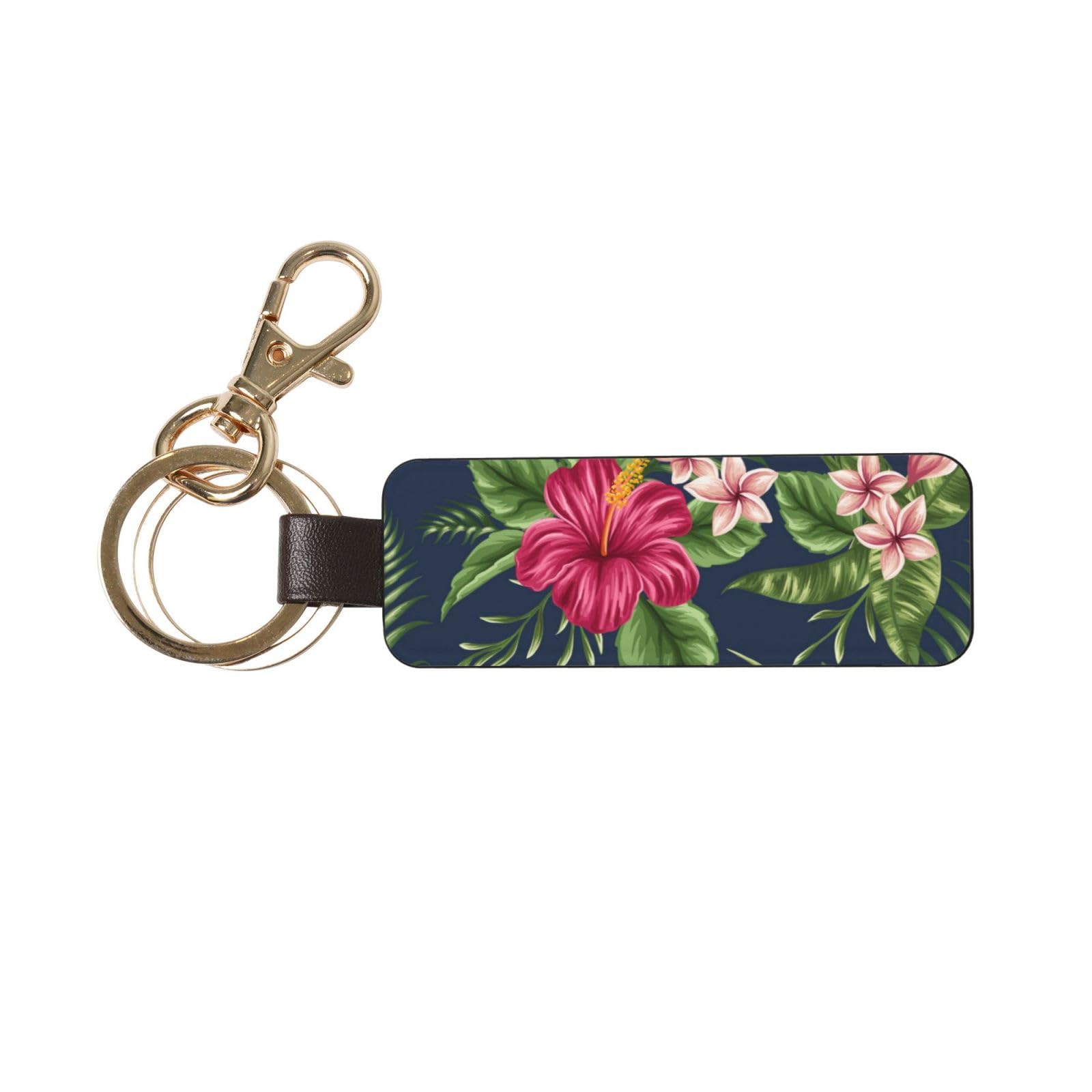 Inomak Unisex As Picture Tropical Flowers Frangipani Hibiscus Nature, Pu Leather Keychain, Keychains Keyring Key Chain Ring Holder Organizer 1 Pc