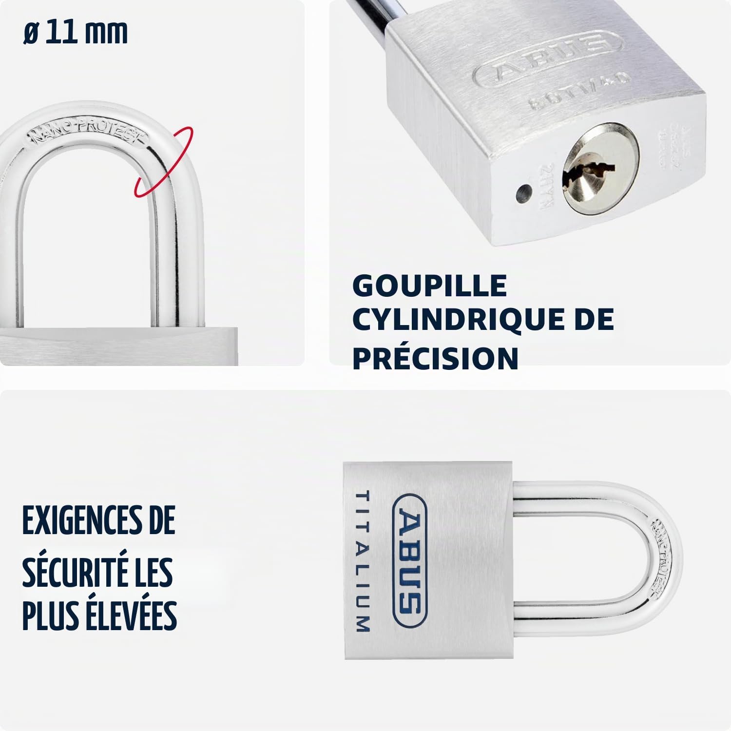 ABUS Cadenas Titalium 96TI/60 en Aluminium - Clé Réversible, Niveau 8