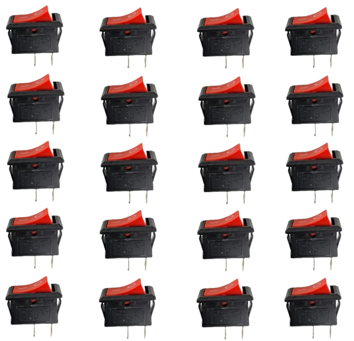 UNIVERSAL HUB 20 PCS Red Snap-in 2-Pin Plastic Button Rocker Switch with Mini Boat Design for On/Off Function.