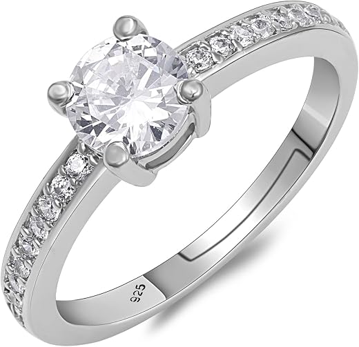 Pissara 925 Sterling Silver Cubic Zirconia Finger Ring For Women And Girls|with Authenticity Certificate, 925 Stamp &amp; 6 Mo...