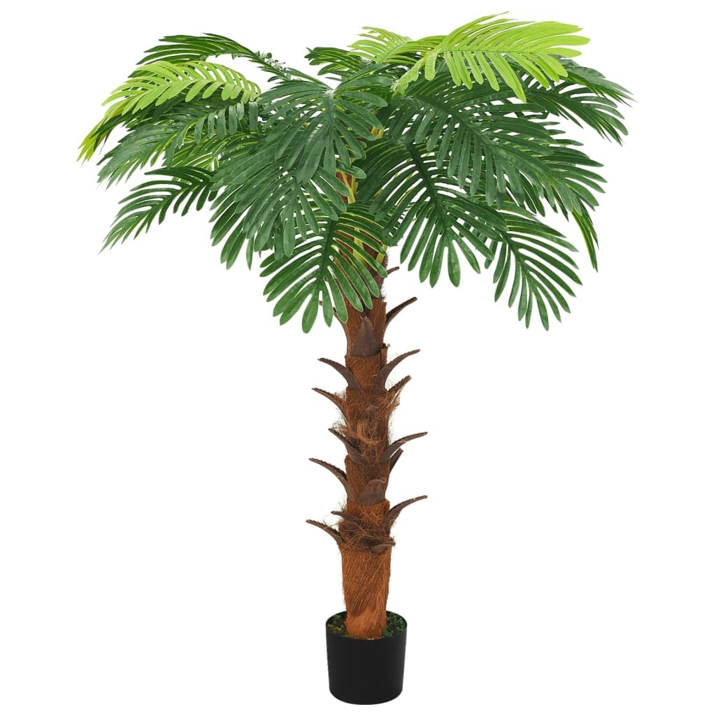 vidaXL Artificial Cycas Palm with Pot, Green, 160cm, Solid Wood and Plastic, Faux Potted Plant, Indoor Home Office Garden Decor, 28 Leaves