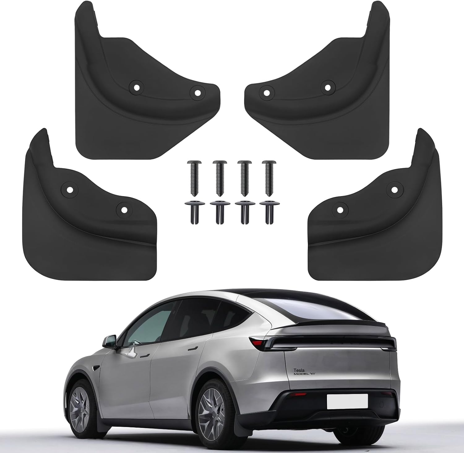 Mud Flaps for Tesla Model Y Juniper 2025 2026 No-Drill Mud Guards Splash Guards Flexible TPE PP Mudflaps Wheel & Tire Protection, Easy Installation Front & Rear Set 4Pcs