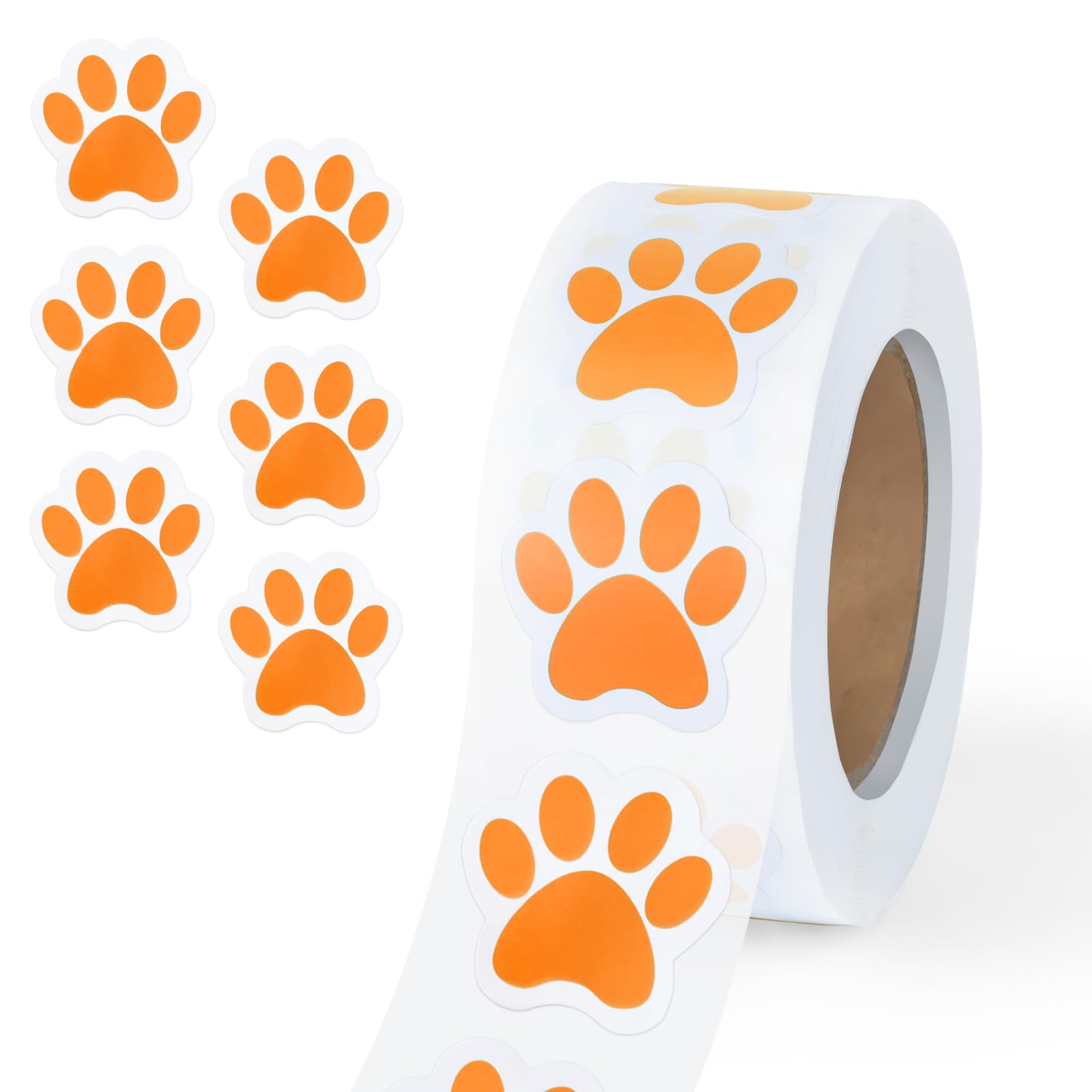 500 Pcs Paw Print Sticker, 1" Dog Cat Paw Sticker Small Puppy Patrol Print Label Roll Cute Self-Adhesive (Orange)