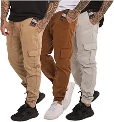 Kit 3 Calças Cargo Masculina Jogger Elástico Sarja