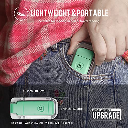 Image of EGWASER Book Light for Reading in Bed, USB Rechargeable Clip on Book Lights, 3 Brightness Adjustable Dimmable Bookmark Light for Eye-Protection, Reading Lamp for Bookworms, Travel (2-Pack Green)