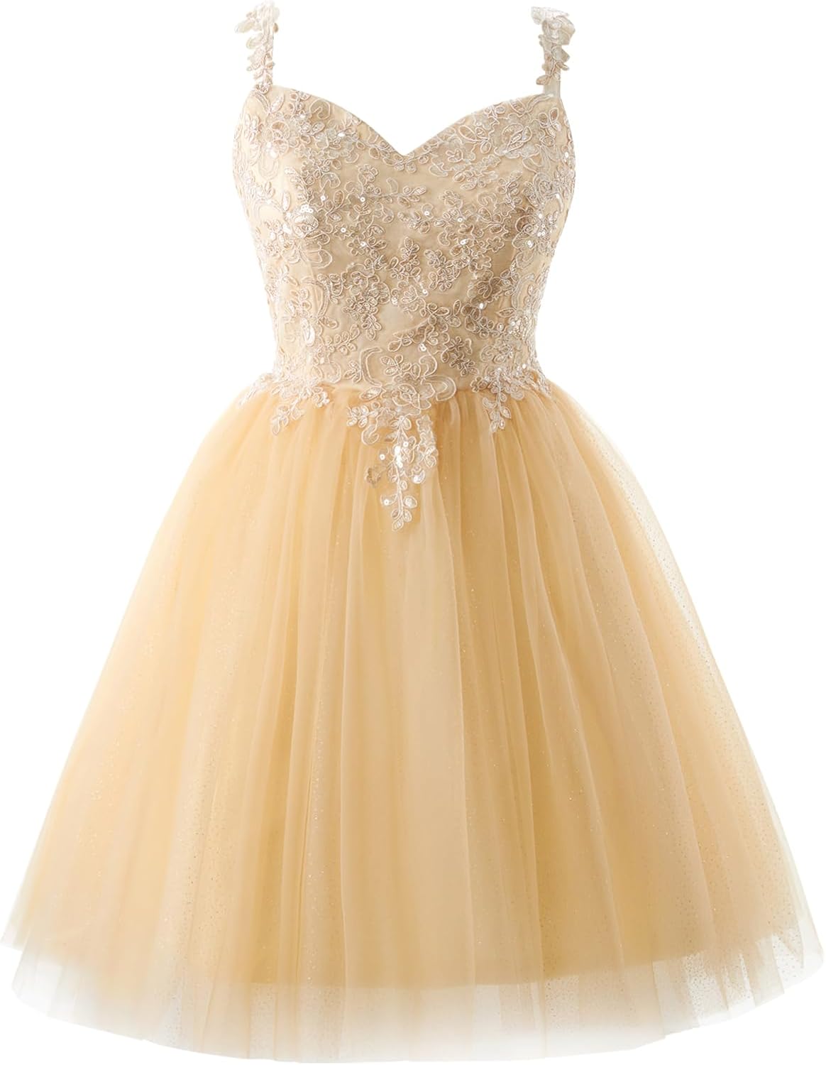 Fashionbride Women's Homecoming Dresses Short Spaghetti Straps Sparkly Lace Applique Short Prom Dresses 2024