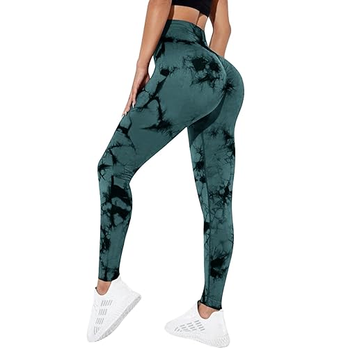 Litthing Legging de Sport Femme Anti Cellulite Leggings Push Up Pantalon Yoga Taille Haute Elastique Sexy Butt Lift Pantalon de Compression sans Couture Sport Fitness Jogging - L - B-vert