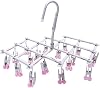 Drying Hanger, Hanging Drying Rack, Drip Hanger Stainless Steel with 18 Pegs for Laundry Underwear Socks, Quickly Remove Clothes from Hanger, Windproof, Folding Portable, (Red)