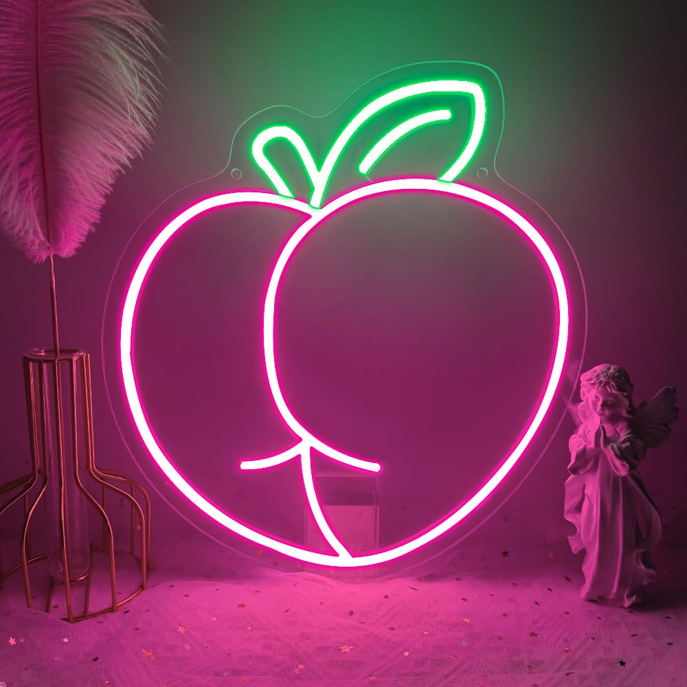 Peach LED Neon Light Sign, Pink Peach Light Up Sign for Wall Decor Room Party Decorations Bar Pub Club Girls Bedroom Birthday Party Bathroom Decor Gifts USB Powered(12.6"*11.8")