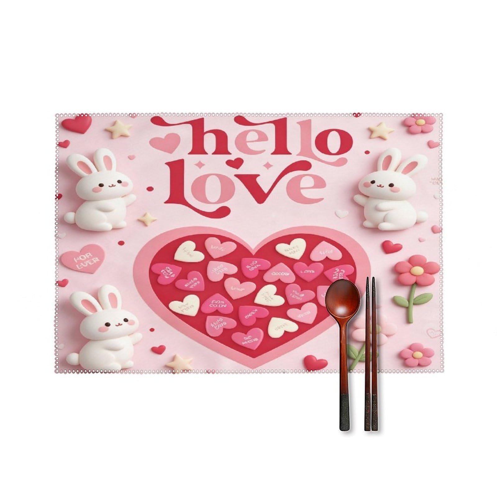 Fekiloot Style Heart Love Placemats Set Of 6,Table Mat
