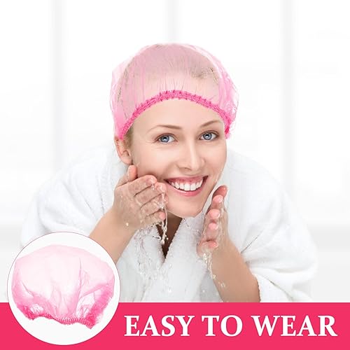 Miniatura 6 de Beaupretty 500 gorros de ducha desechables de plástico elásticos para baño, spa, viajes, hotel, hogar, gorras para el cabello para mujeres y