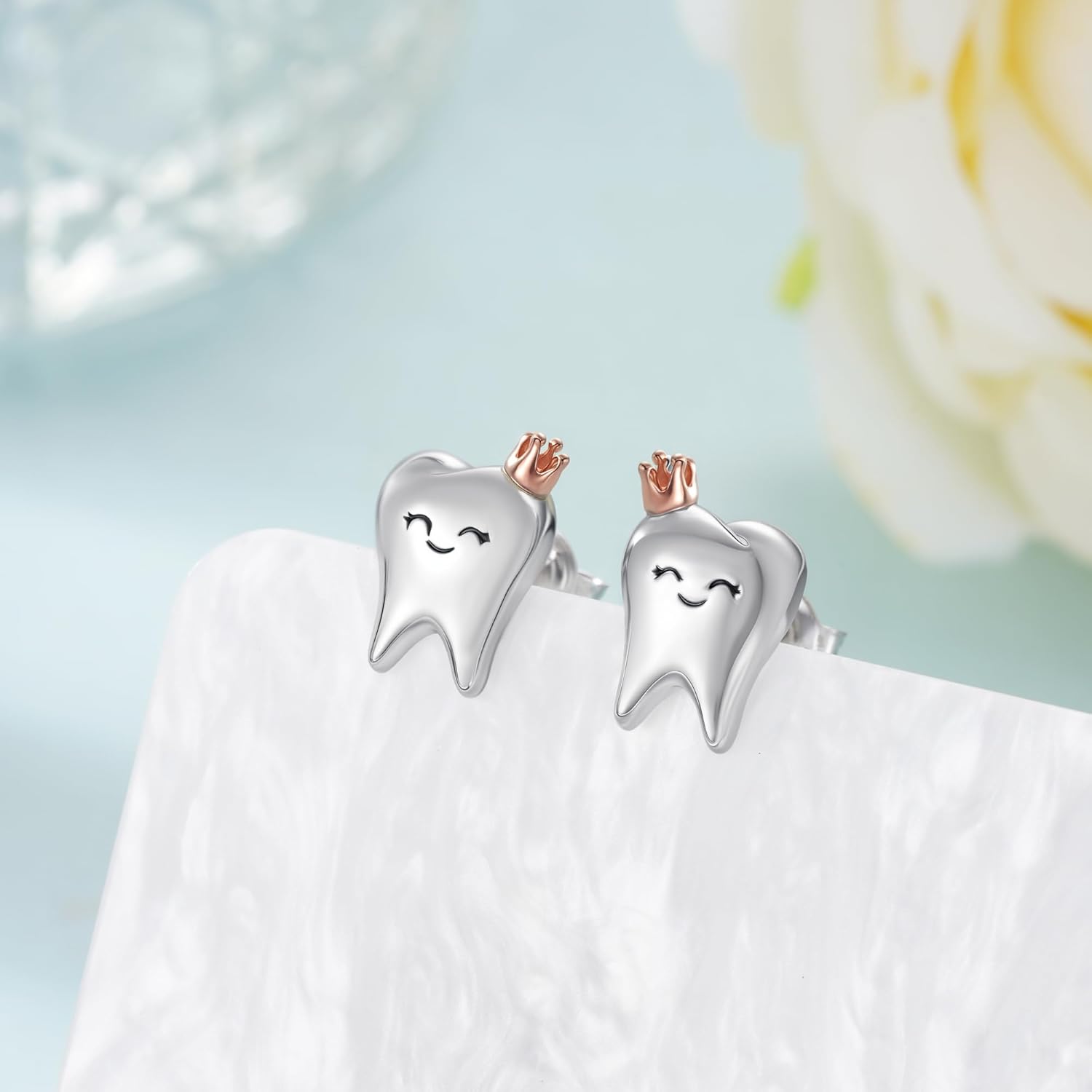 Tooth Earrings for Women 925 Sterling Silver Dental Teeth Stud Earrings Teeth Jewelry for Women Nurse Dentist Gifts