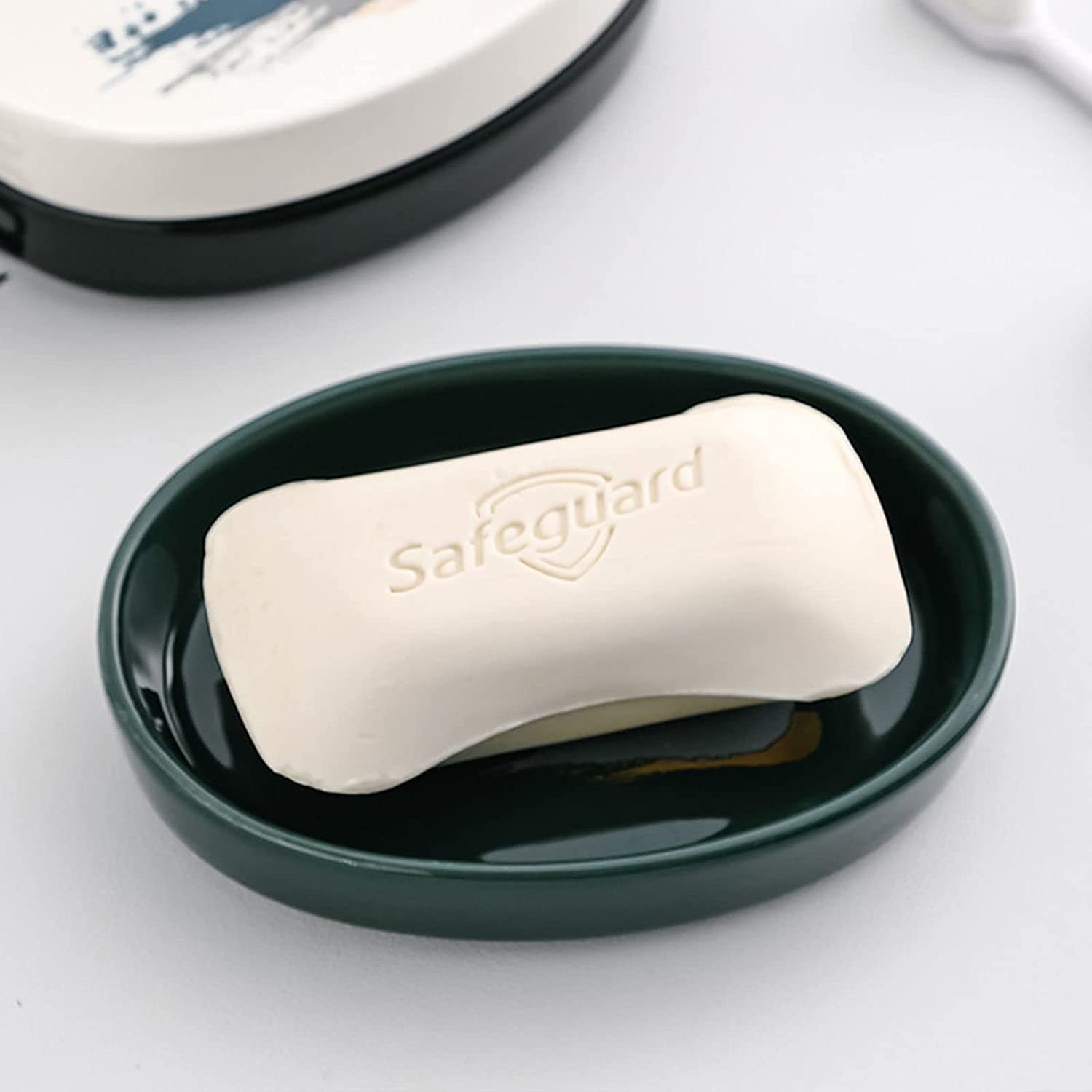 MAYABI jabonera jabonera de Ceramica Ceramics Anti-Slip Soap Dishes For Bar Soap, Oval Soap Tray-Black-Lovingyou (Color : Svart, Size : Lovingyou)