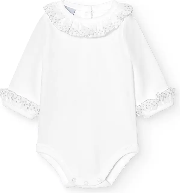Body Bebé Manga Larga Cuello Batista con Puntilla - 100% Algodón