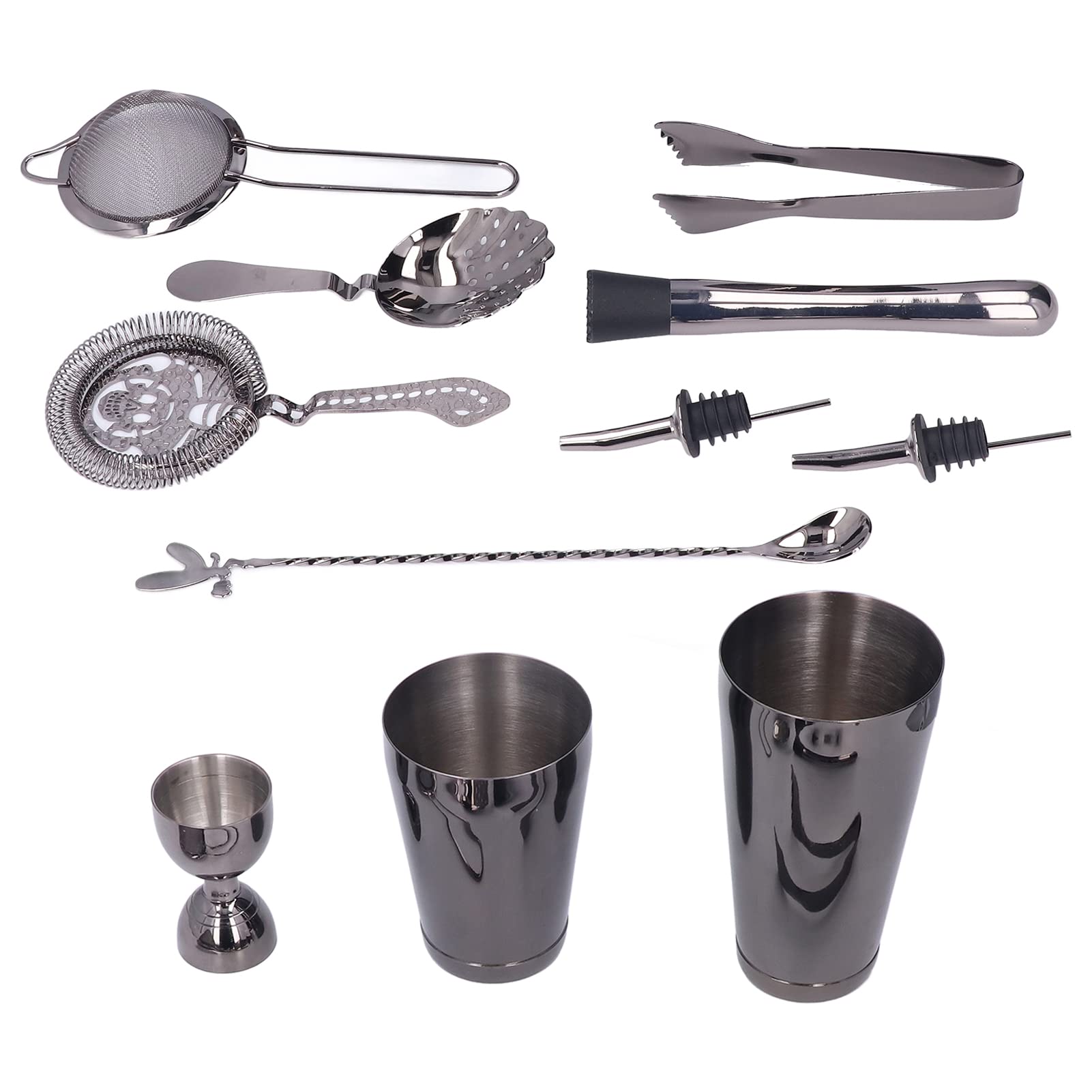 Juego de 11 cocteleras de acero inoxidable, juego de cócteles, juego de barra, juego de batidora de bebidas con todos los accesorios esenciales, coctelera, jigger, colador, mezclador, cuchara, mortero