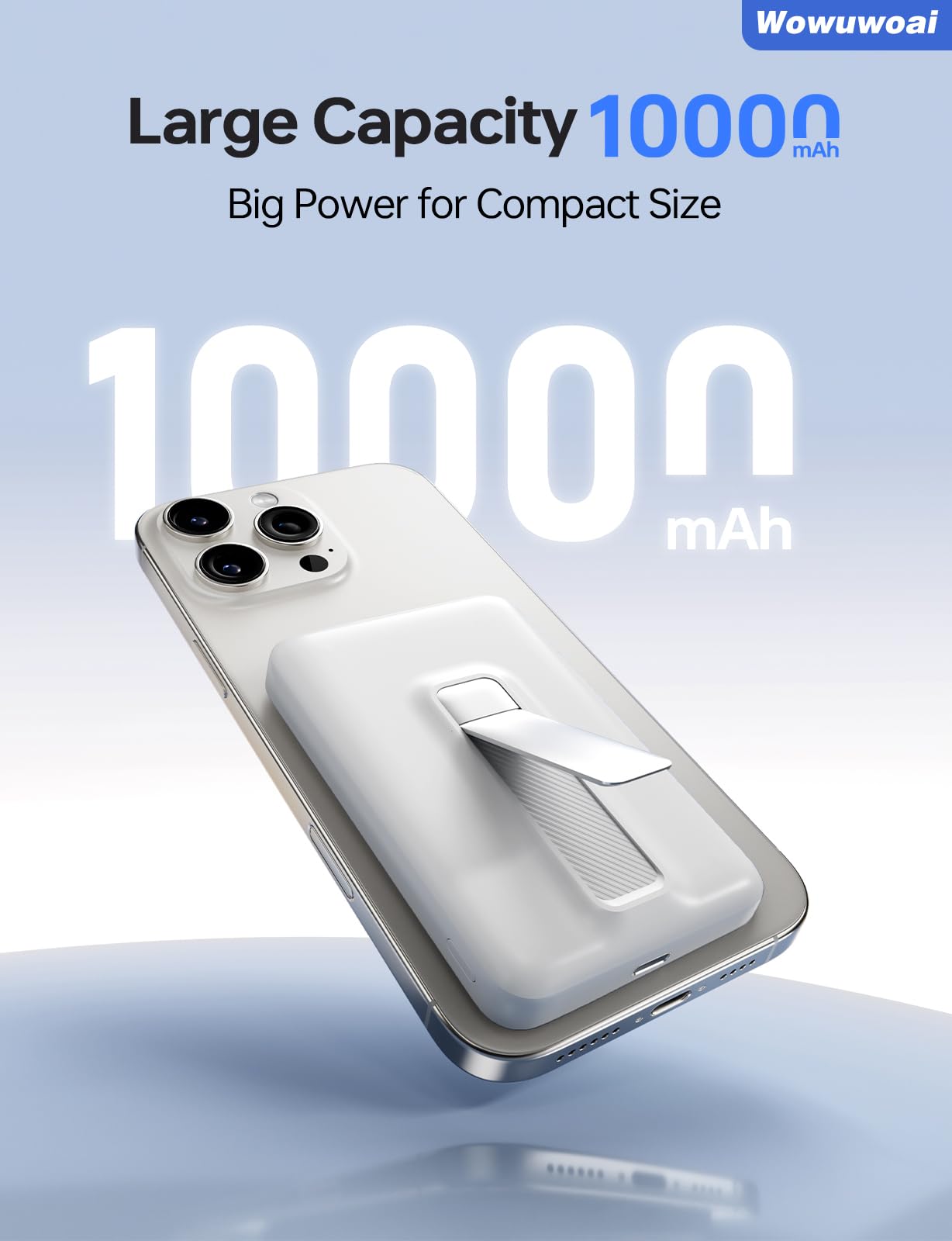 Caricabatterie portatile, power bank wireless da 10000mAh con supporto, bianco