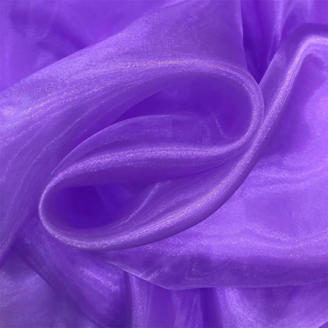 Organza Fabric， Multicolor Sequined Polyester Organza Fabric 100cm X 150cm for Sewing and Decoration(Violet)