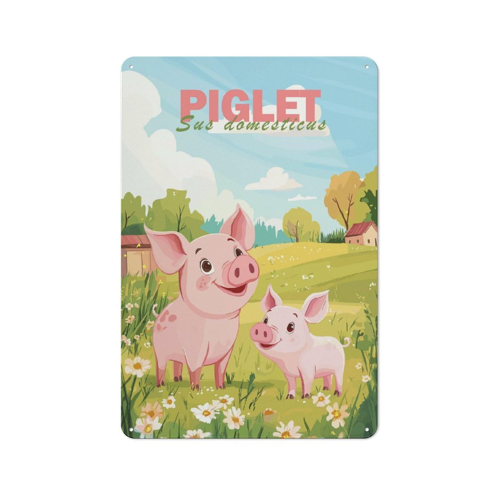 Junmoney Piglet Illustration Tin Wall Plaque 30X20cm With For Pub Or Café, For Hospitality Wall Decor Collectors