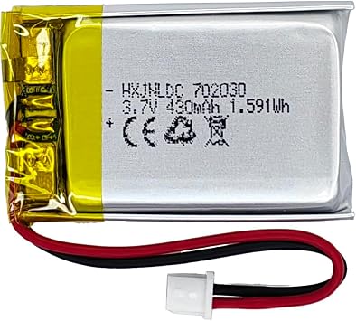 DC 3.7V 430mAh 702030 Rechargeable Lithium Polymer Battery, Suitable for DIY 3.7-5V Electronic Products with Built-in 2-Wire Battery Replacement and LED Lights