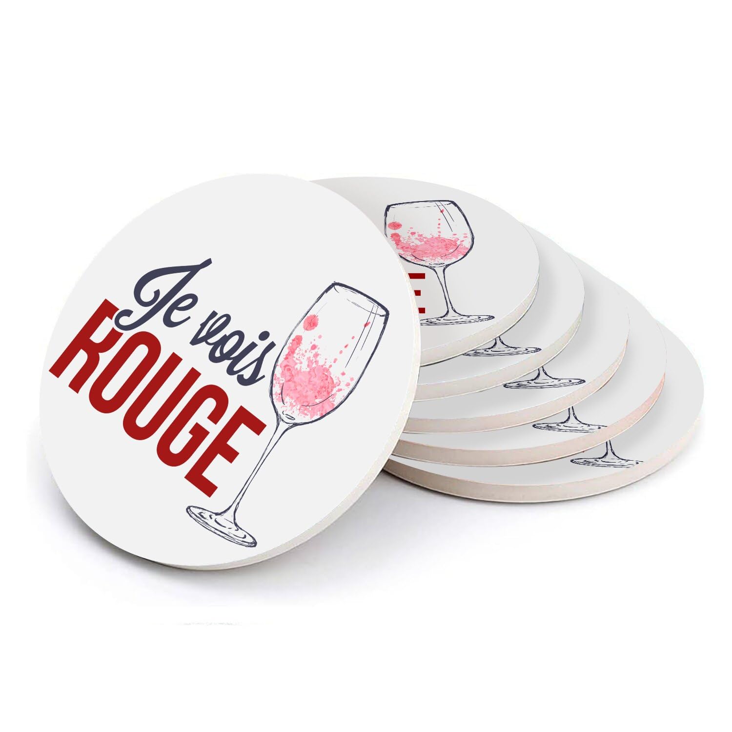 Sous verre ronds en céramique 108mm jeu de mot humour vin dessous de table
