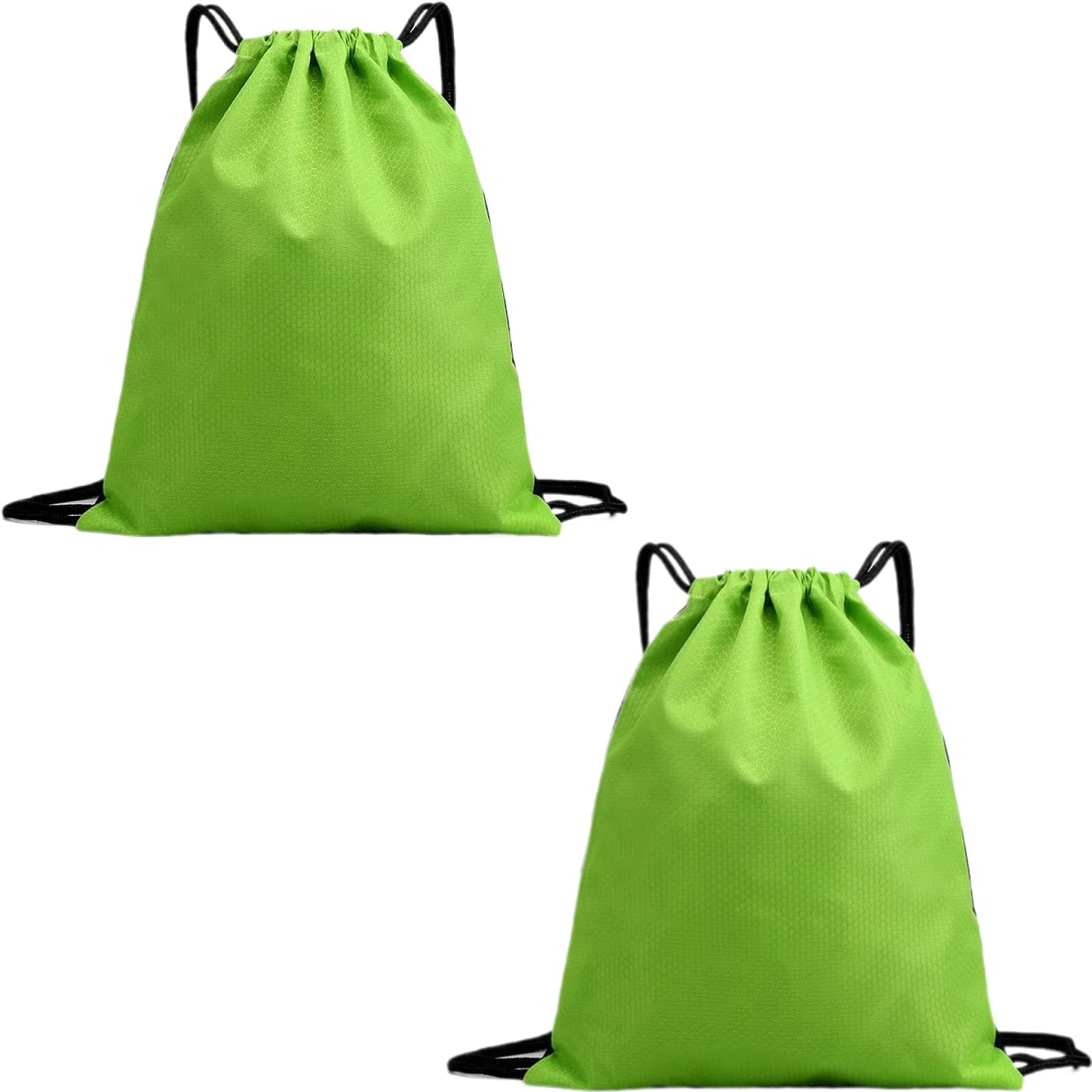 2-Pack Waterproof Drawstring Backpacks, Soccer-Texture Oxford Fabric, 16.9" × 13.8", Lightweight 0.19 lb Each, No Eyelets, Gym &amp; Marathon Gear Sacks(Green)